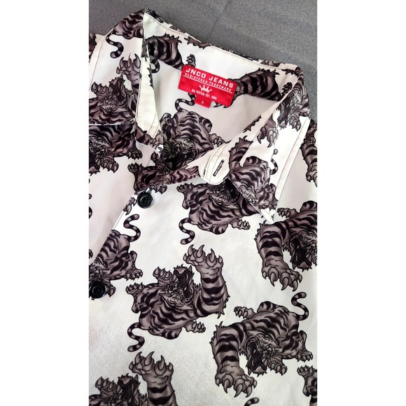 Jnco Jeans angry tiger Button Down mens sz  L polyester Short Sleeve  Y2k - Picture 1 of 7